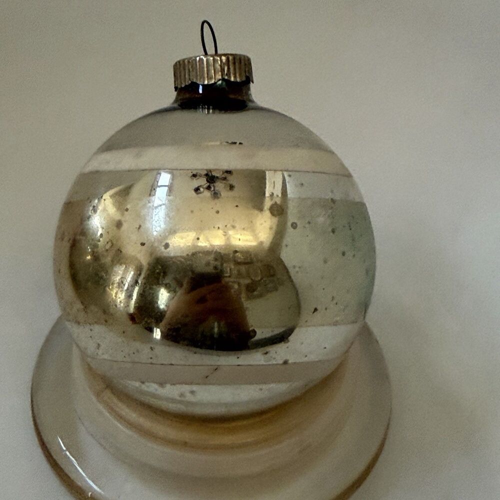 Vintage Shiny Brite Glass Christmas Ornaments USA Striped Set of 2 2.5” - Picture 3 of 8